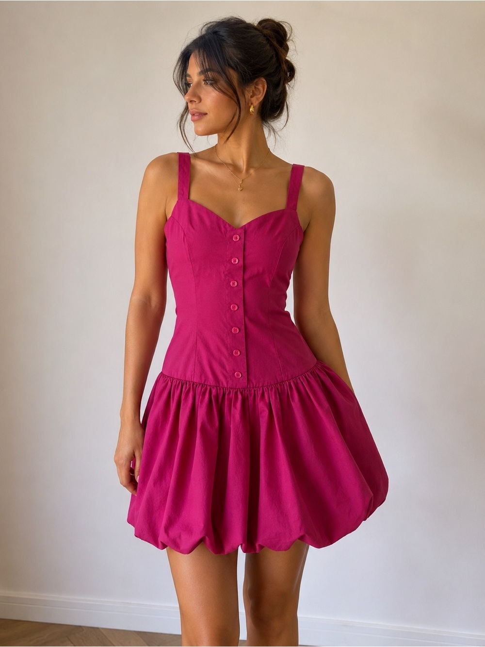 Sincerly Jules Magenta Button-Front Mini Dress